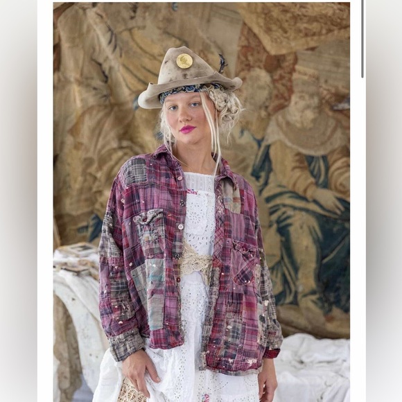 Magnolia Pearl Tops - Magnolia Pearl Pink Madras Kelly Shirt EUC